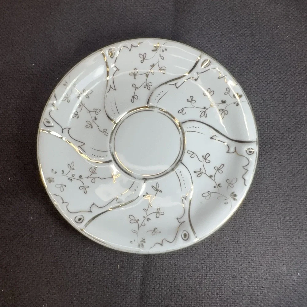 Antique‎ Victorian Spiral Swirl Porcelain Teacup Saucer Gold Gilt Floral Tea Cup